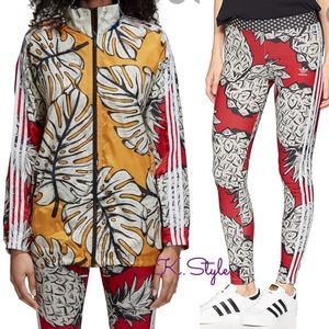 adidas Multicolor Tropical Print Bomber Jacket - Yellow, Red, White